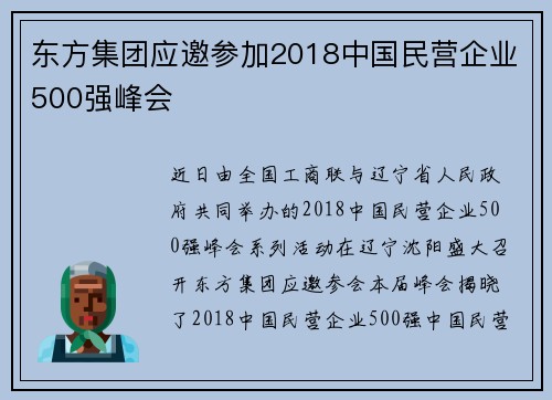 东方集团应邀参加2018中国民营企业500强峰会